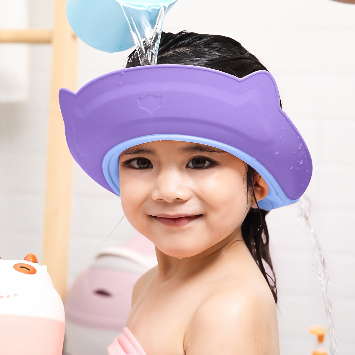 Silicone Shampoo Cap for Kids with Fox Crown Design Antibacterial Waterproof Bath Shower
