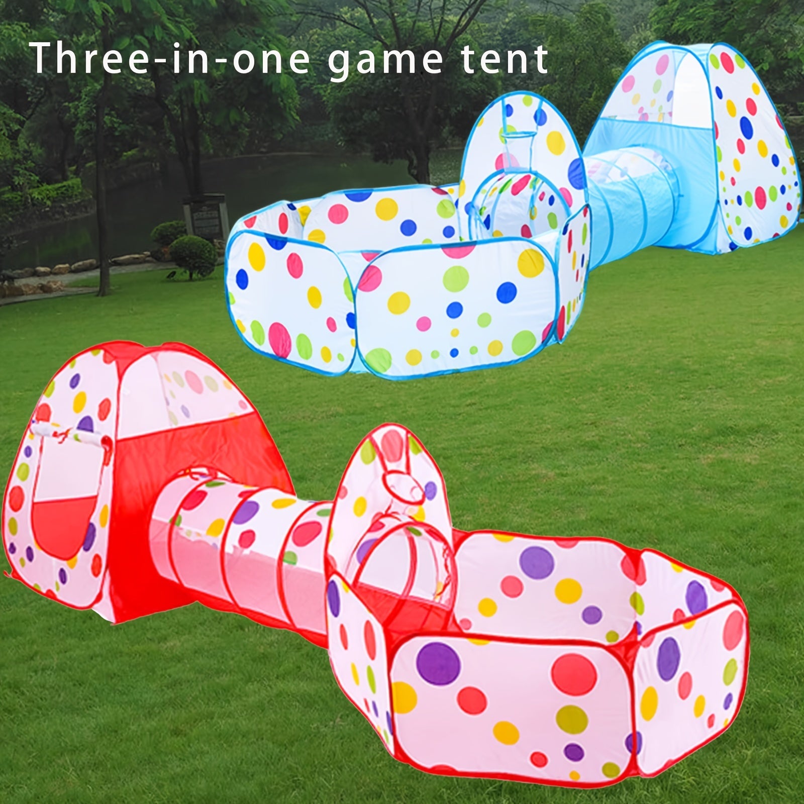 Indoor Children's Ball Pool Tunnel with Wave Pattern for Ages 2+ Red Blue