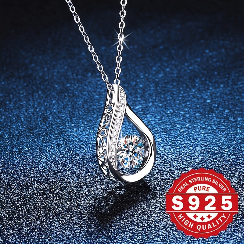 Women's Silver Water Drop Necklace with Zirconia and Main Stone for Gift and Daily Wear