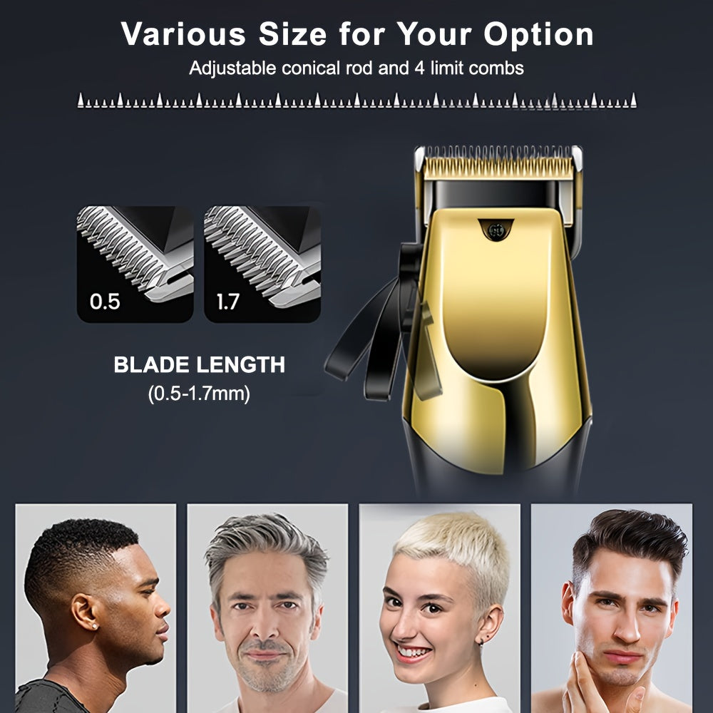 Golden Hair Clipper Set for Men with LCD Display Rechargeable Grooming Kit Home Haircutting Tool
