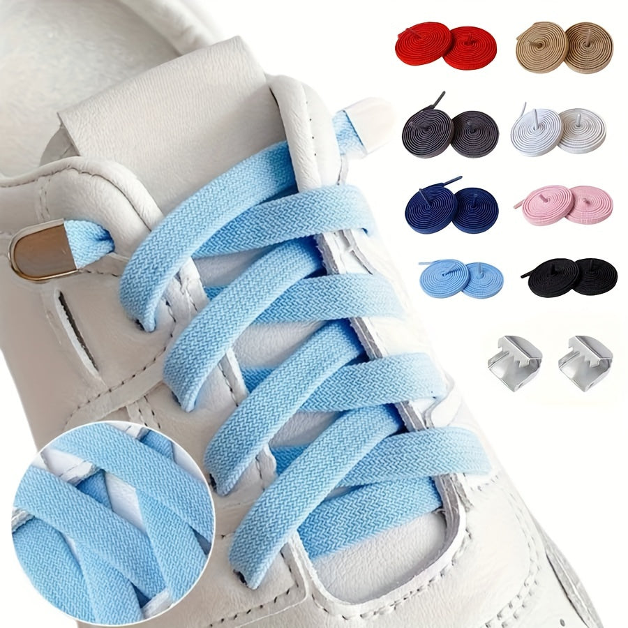 Unisex Elastic No-Tie Shoelaces Durable Rubber Blue White for Sneakers