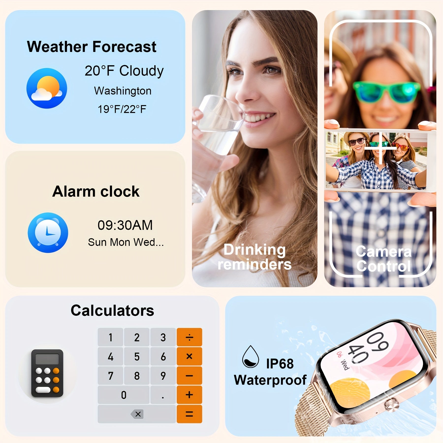 Smart Watch for Women and Men with 1.85 Inch HD Screen Fitness Tracker Calls IP68 Waterproof AI Voice Weather Reminders