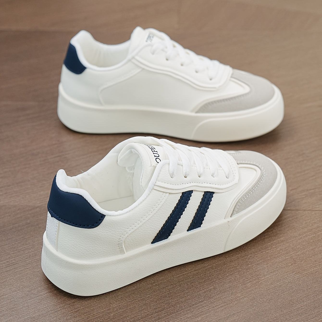 Women's Fashion Skate Sneakers White Black Rubber Low Tops Casual Shoes