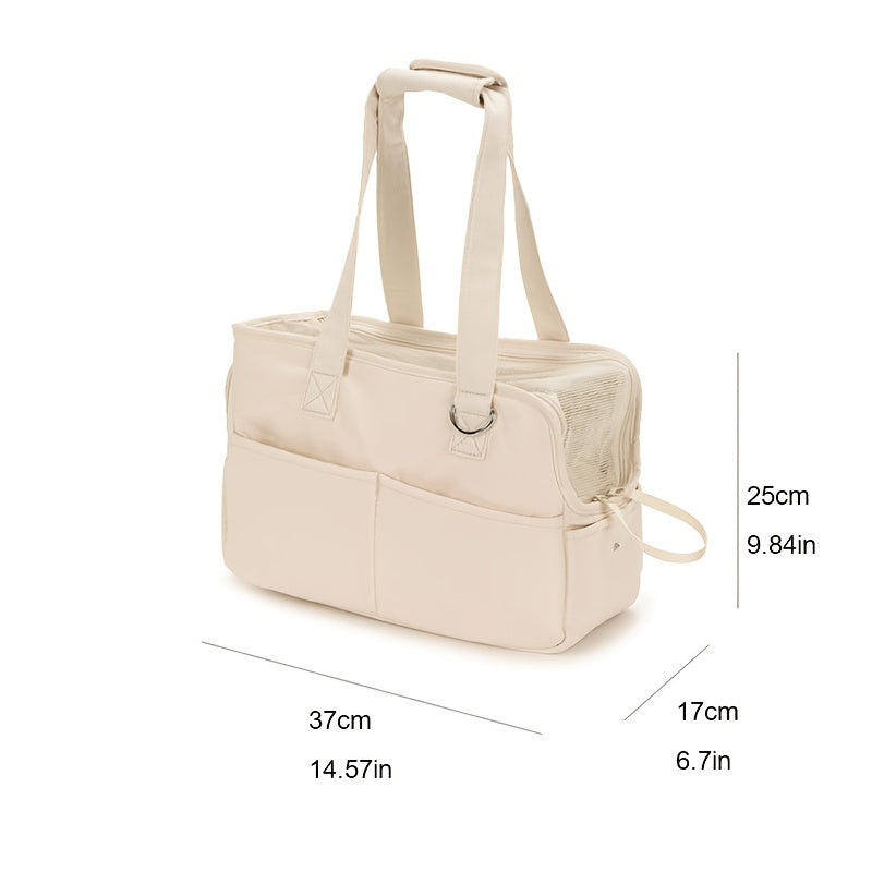 Bolsa de viaje portátil para mascotas para perros y gatos pequeños Ligera, transpirable, de poliéster beige con interior a cuadros