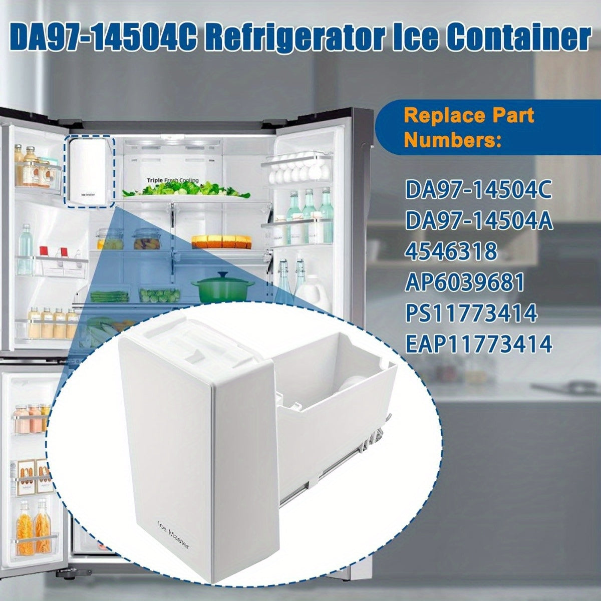 Ice Container Replacement Tray Plastic for Refrigerator Ice Maker