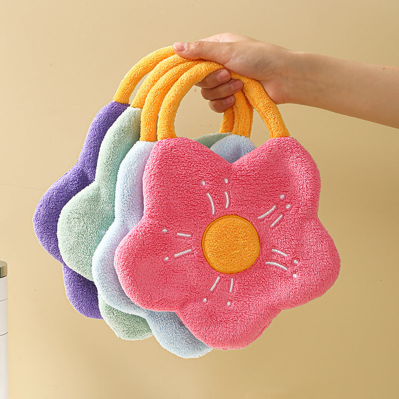 Flower Shaped Coral Fleece Hand Towel Quick-Dry Absorbent Polyester for Kitchen Bathroom Camping