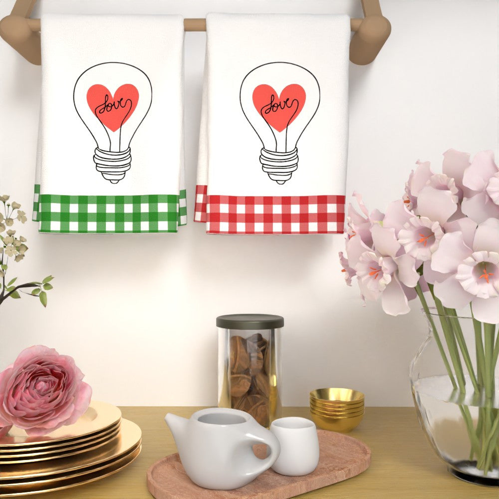 Valentine's Day Heart Bulb oshxona sochiqlari to'plami 2 ta, 45x66cm, yumshoq, so'radigan, tez quriydigan