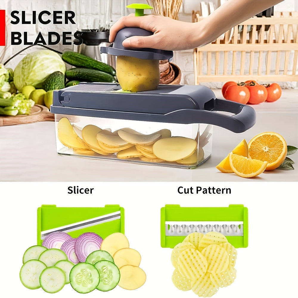 16-Piece Vegetable Slicer and Dicer Set with Interchangeable Blades and Container
