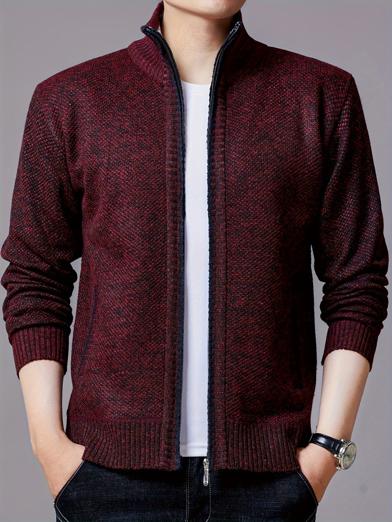 Men's Solid Fleece Cardigan with Pockets Turtle Neck Zip Up Sweater for Winter Fall Outdoor Activities