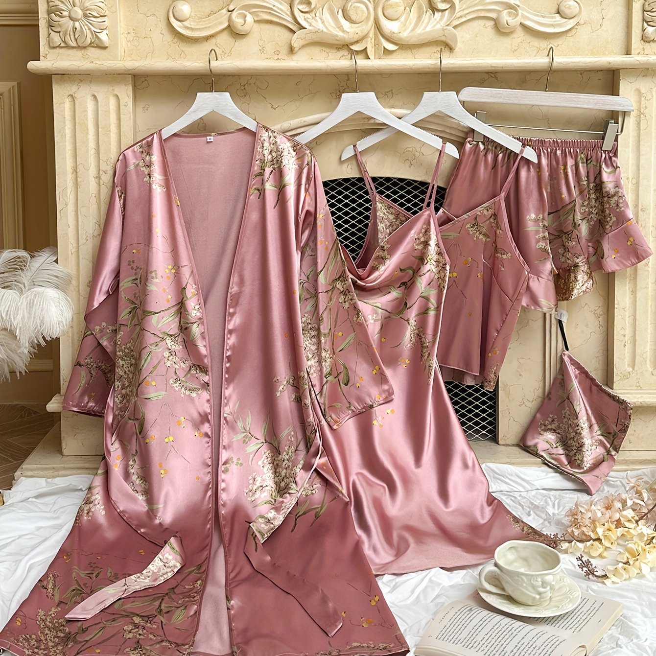 Women’s Printed Pajama Set with Cherry Pattern, Polyester, All-Season