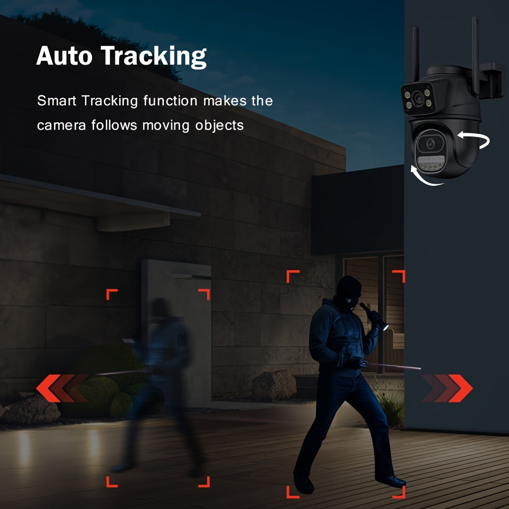 4K 8MP WiFi Security Camera with Human Detection Auto Tracking PTZ Night Vision Dual Lens Indoor Outdoor