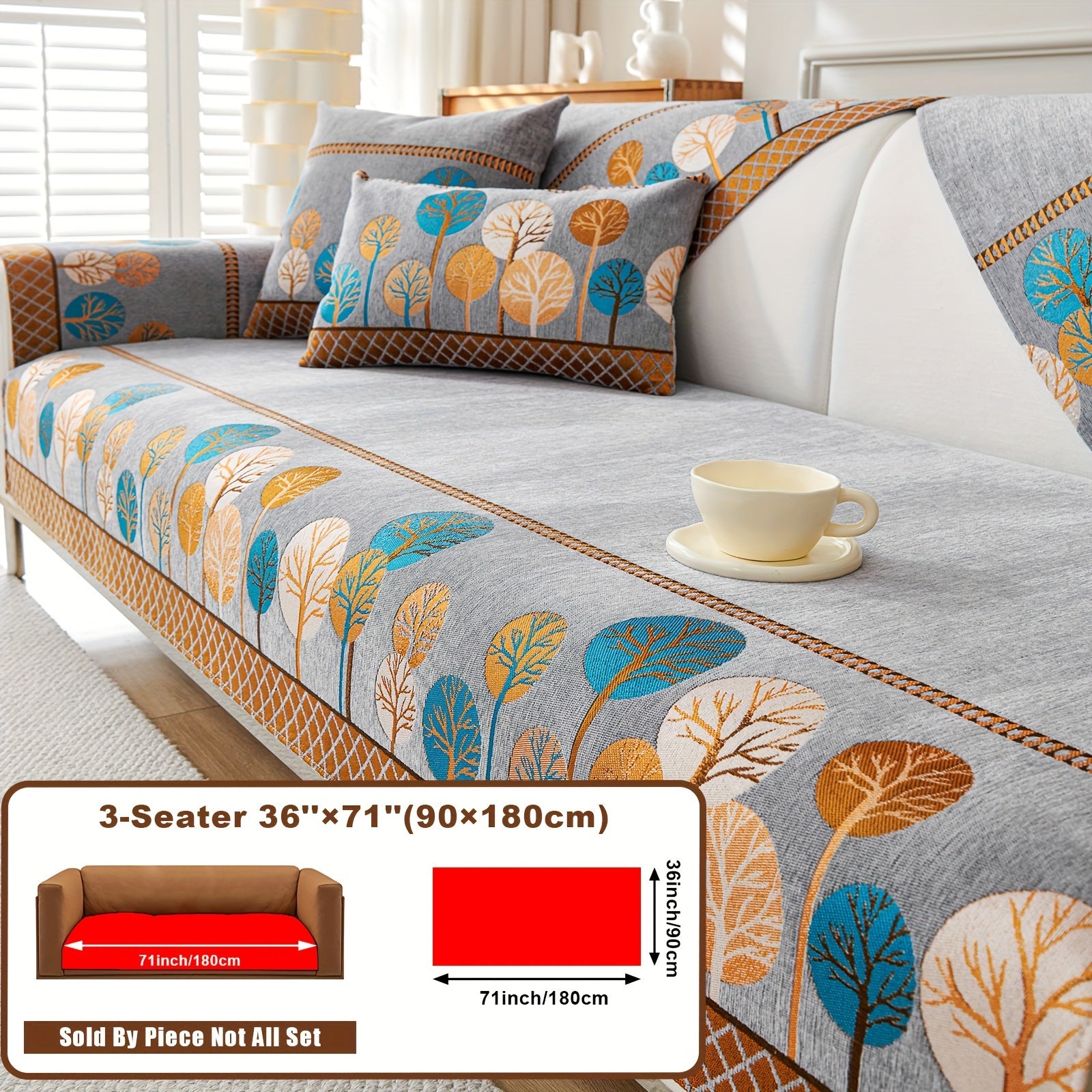 Boho Chic Jacquard Chenille Sofasi Qoplamasi Oygʻon Daraxt Mavzusi Boshqalar uchun Yoqimli Qattiq Yuvilishi Oʻz-oʻzidan yopishmaydigan Bardoshli Qalinlashtirilgan 4 oʻrindiqli kresloni mos keladi