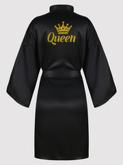 Women's Night Robe with Queen Letter Pattern V-Neck 3/4 Sleeves Belt Polyester