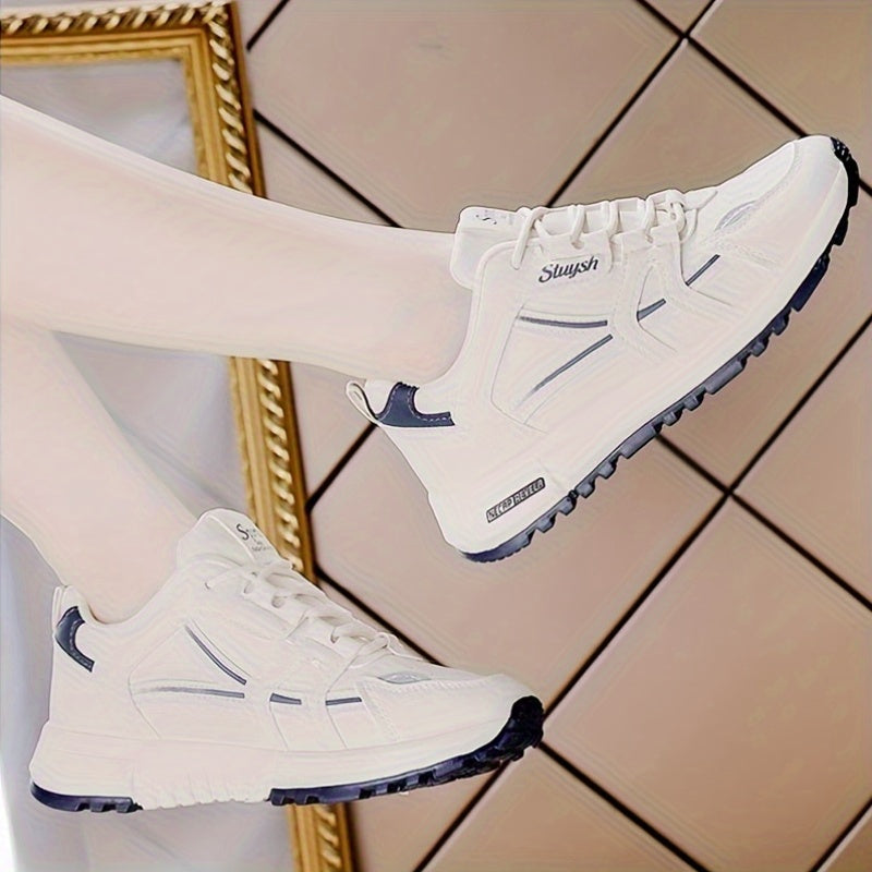 Women's Casual Lace-Up Sneakers Lightweight All-Season Solid Color Rubber Sole