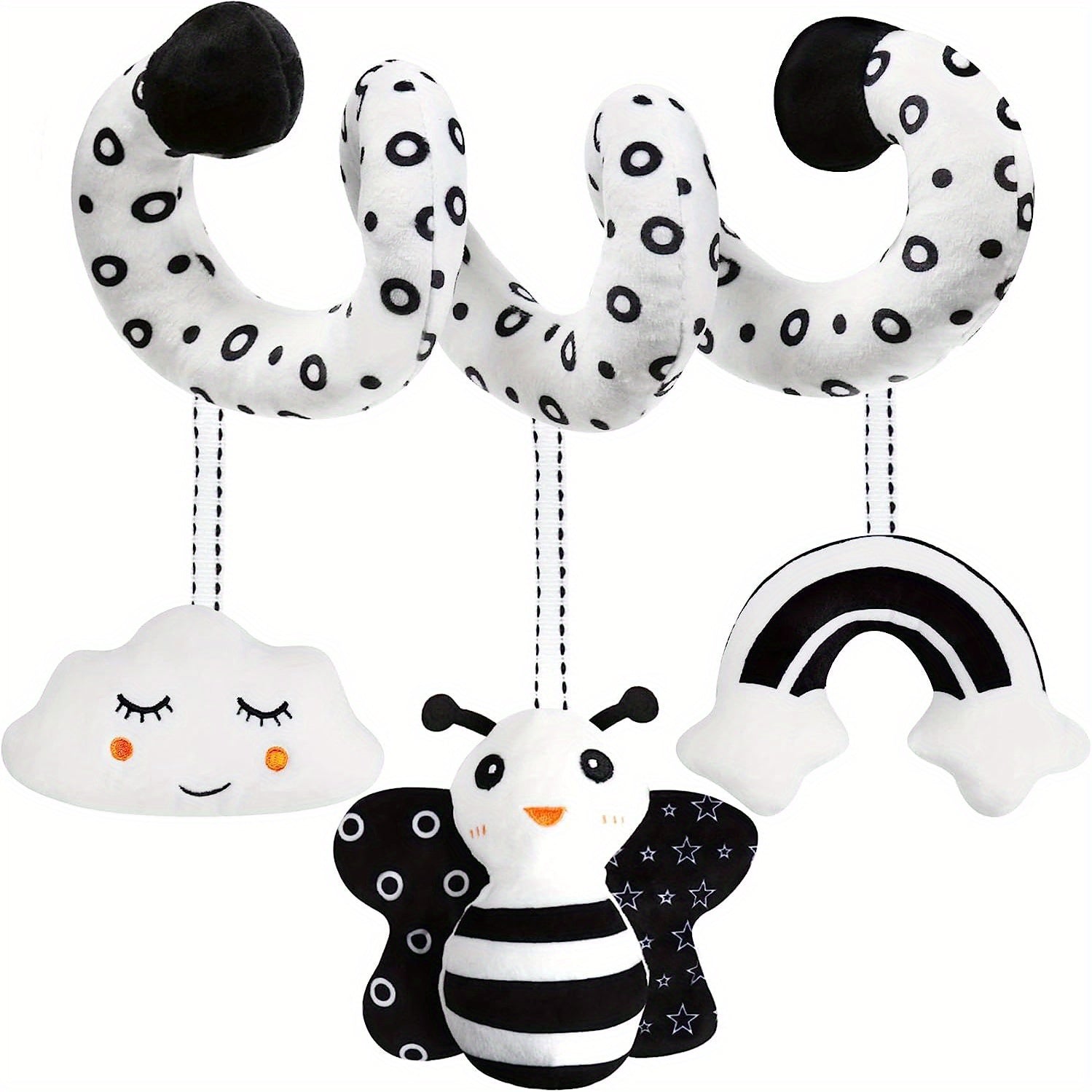 Newborn Black and White High Contrast Spiral Baby Activity Toy for Bed Crib Stroller