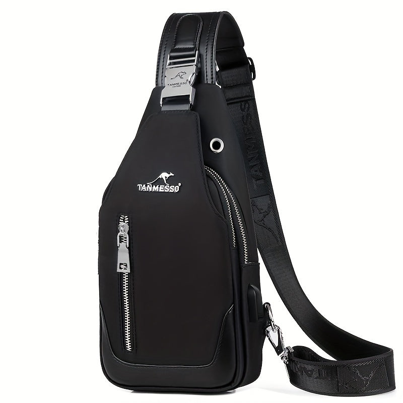 TANMESSO Erkaklar uchun Qora Ko'k Rangdagi Bir Necha Bo'limli Anti-O'g'irlik Oksford Ko'krak Sumkasi, Moslashtiriladigan Tasmali va Tasodifiy Chiqishlar uchun USB Porti