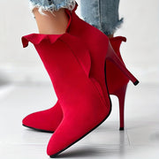 Women's Solid Color Stiletto Ankle Boots with Pointed Toe and Side Zipper