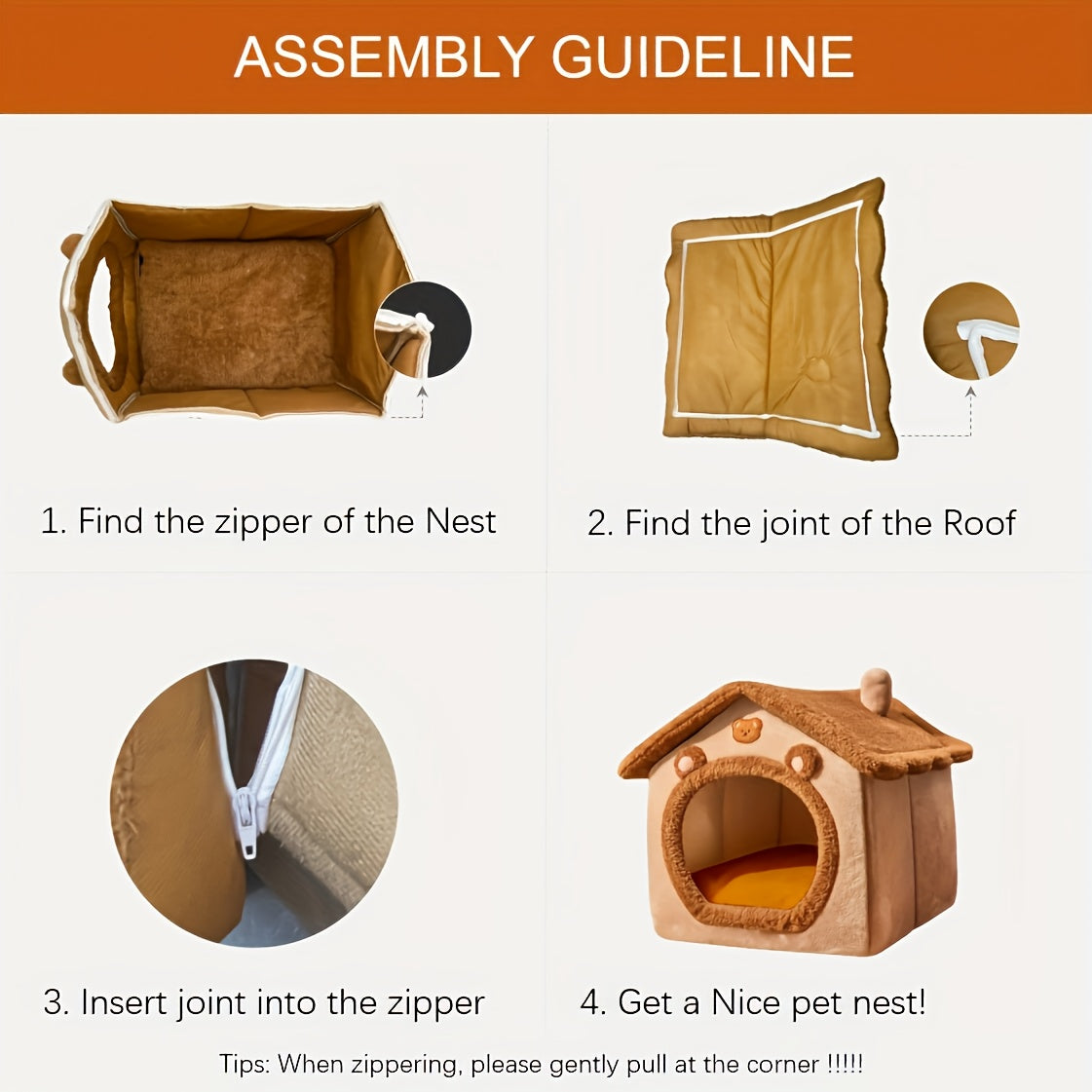 Detachable Brown Bear Style Dog House Polyester for Small Dogs All Year Comfort