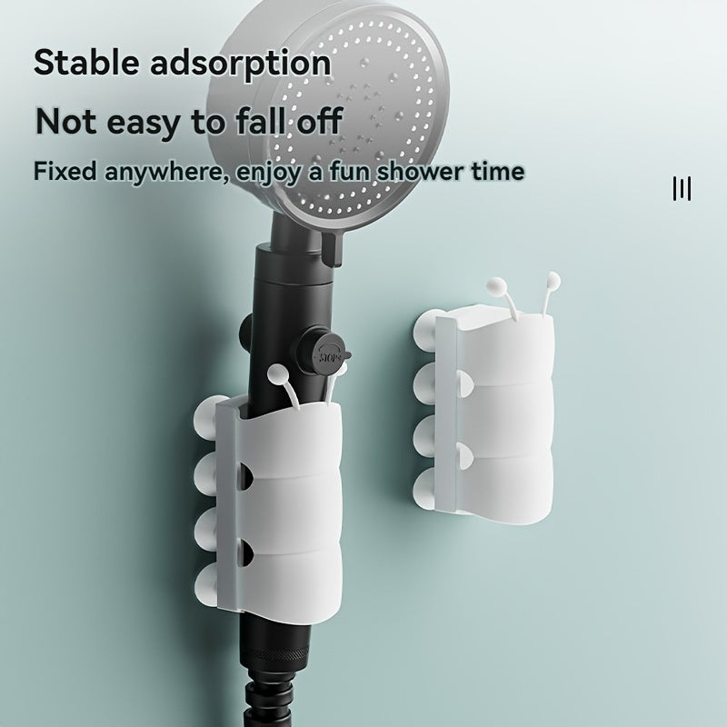 Soporte de cabezal de ducha de silicona, soporte de pared con ventosa, sin taladro, gris, 8.79x4.29 cm