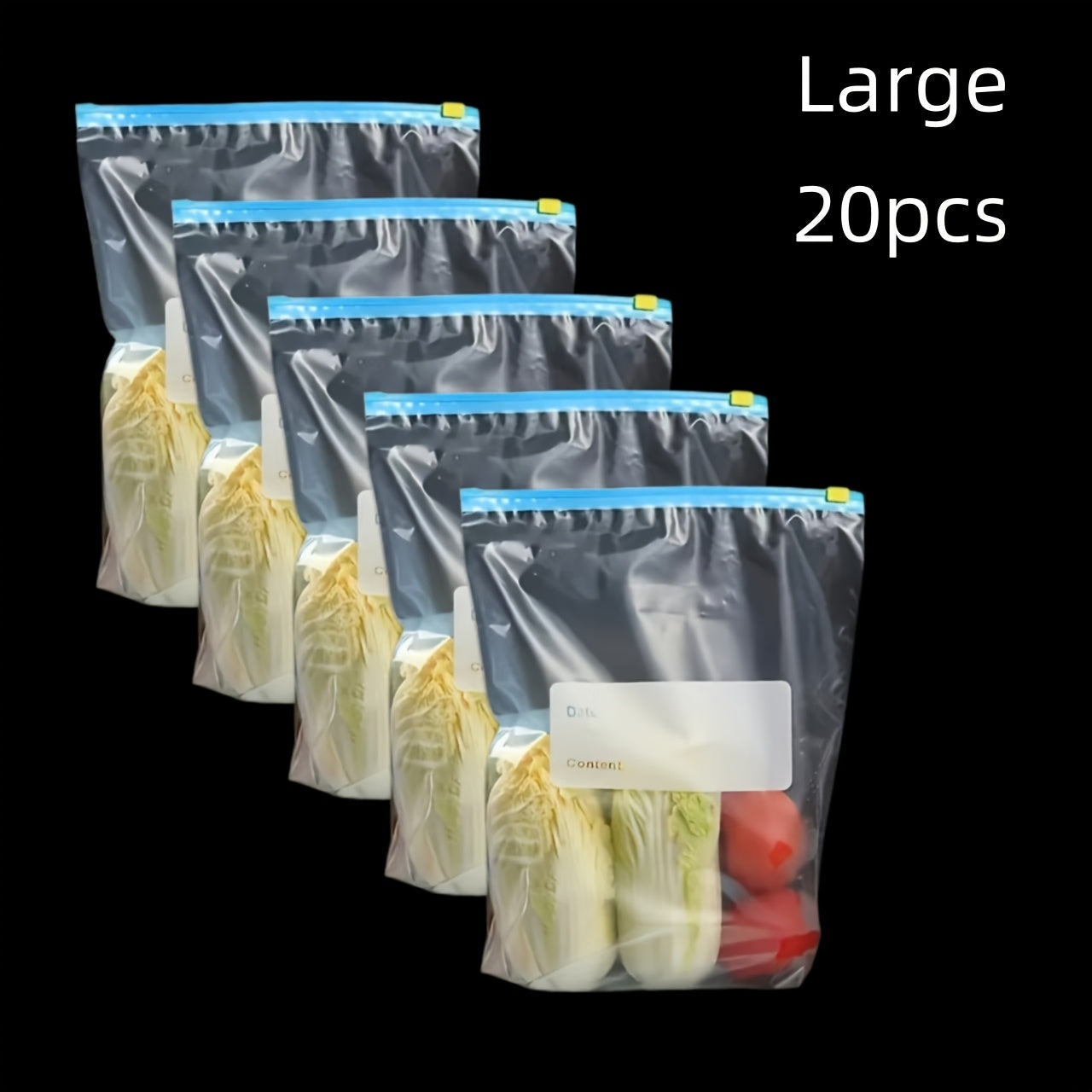 Durable transparent zipper storage bags for food preservation fruits vegetables beans dietary organization