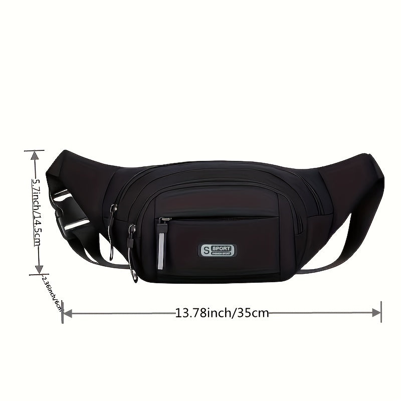 Men's Black Water-Resistant Sports Waist Pack with Phone Pouch Adjustable Strap