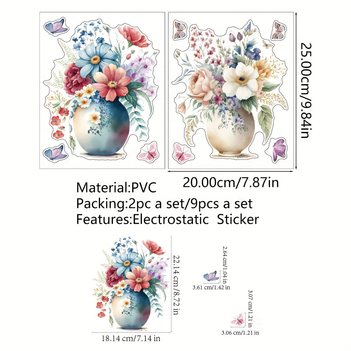 Juego de 2 pegatinas electrostáticas para ventanas con flores en maceta para decoración del hogar en sala de estar y baño