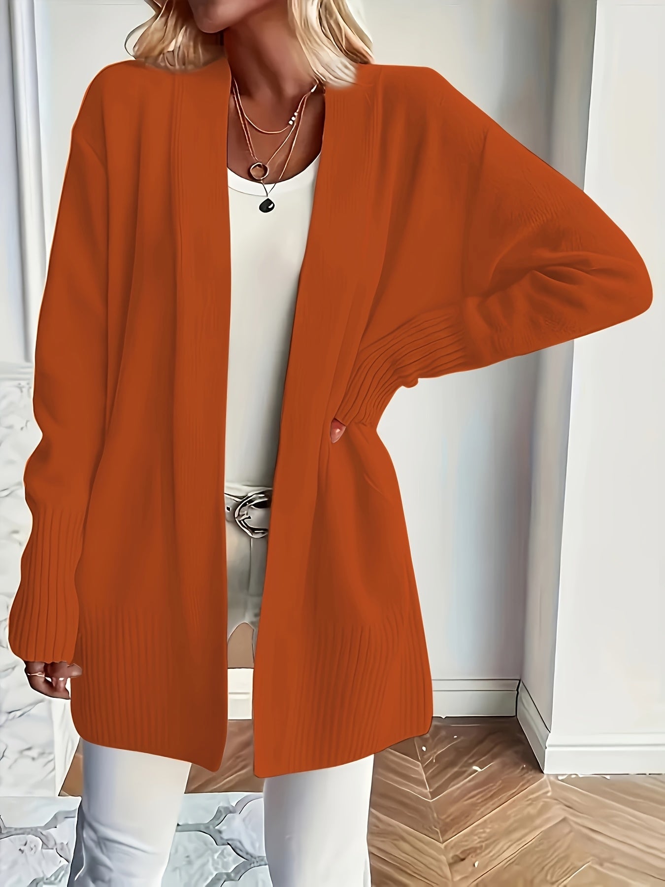 Plus Size Women's Open Front Cardigan Long Sleeve Cozy Winter Sweater