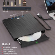 Noutbuklar va Windows, Linux yoki Mac ishlatadigan shaxsiy kompyuterlarda CD/DVD yozish, o'qish va ijro etish uchun 8-in-1 imkoniyatlariga ega, USB 3.0 va Type-C mos keladigan ingichka tashqi optik disk.