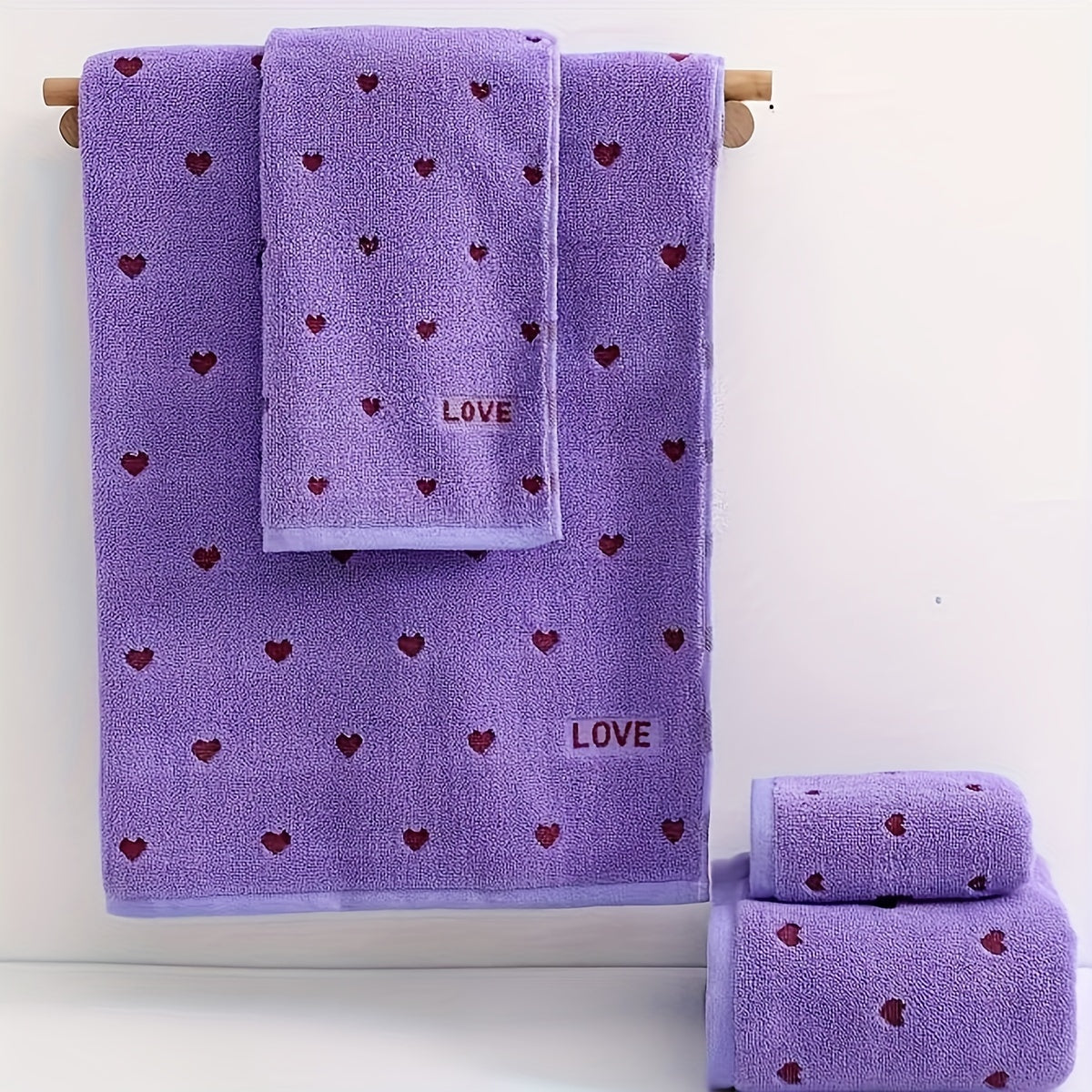 100% Cotton Heart Pattern Towel Set 2 Pieces Bath and Hand Towels