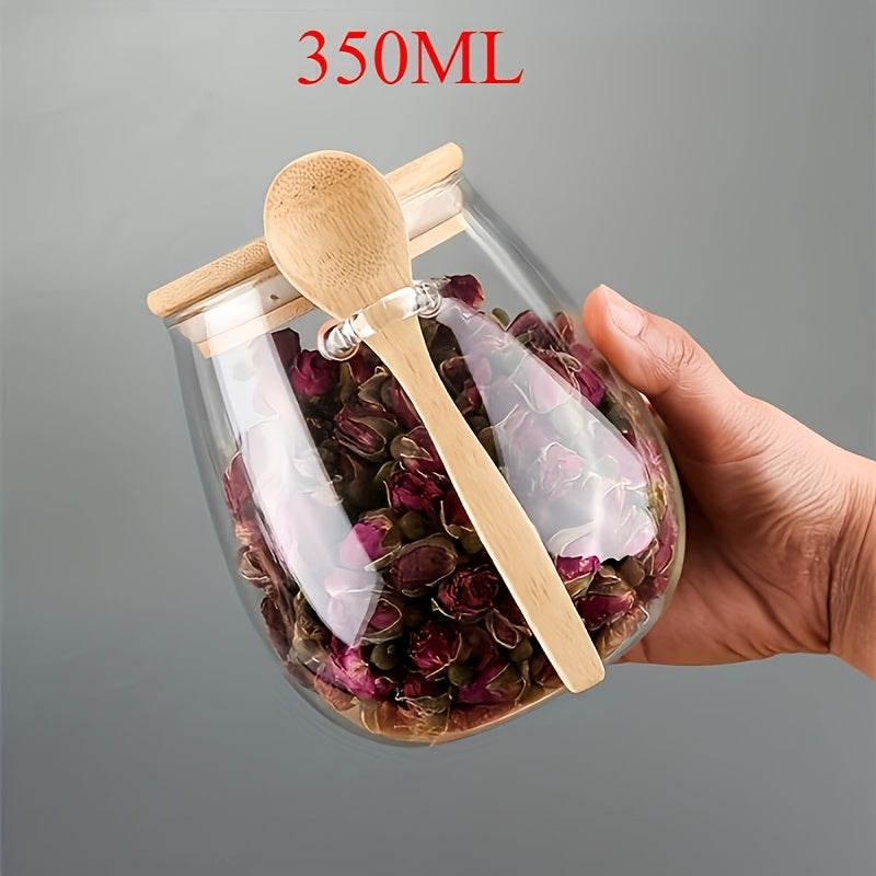 2-Piece Glass Storage Containers with Spoon for Spices Coffee Sugar Salt