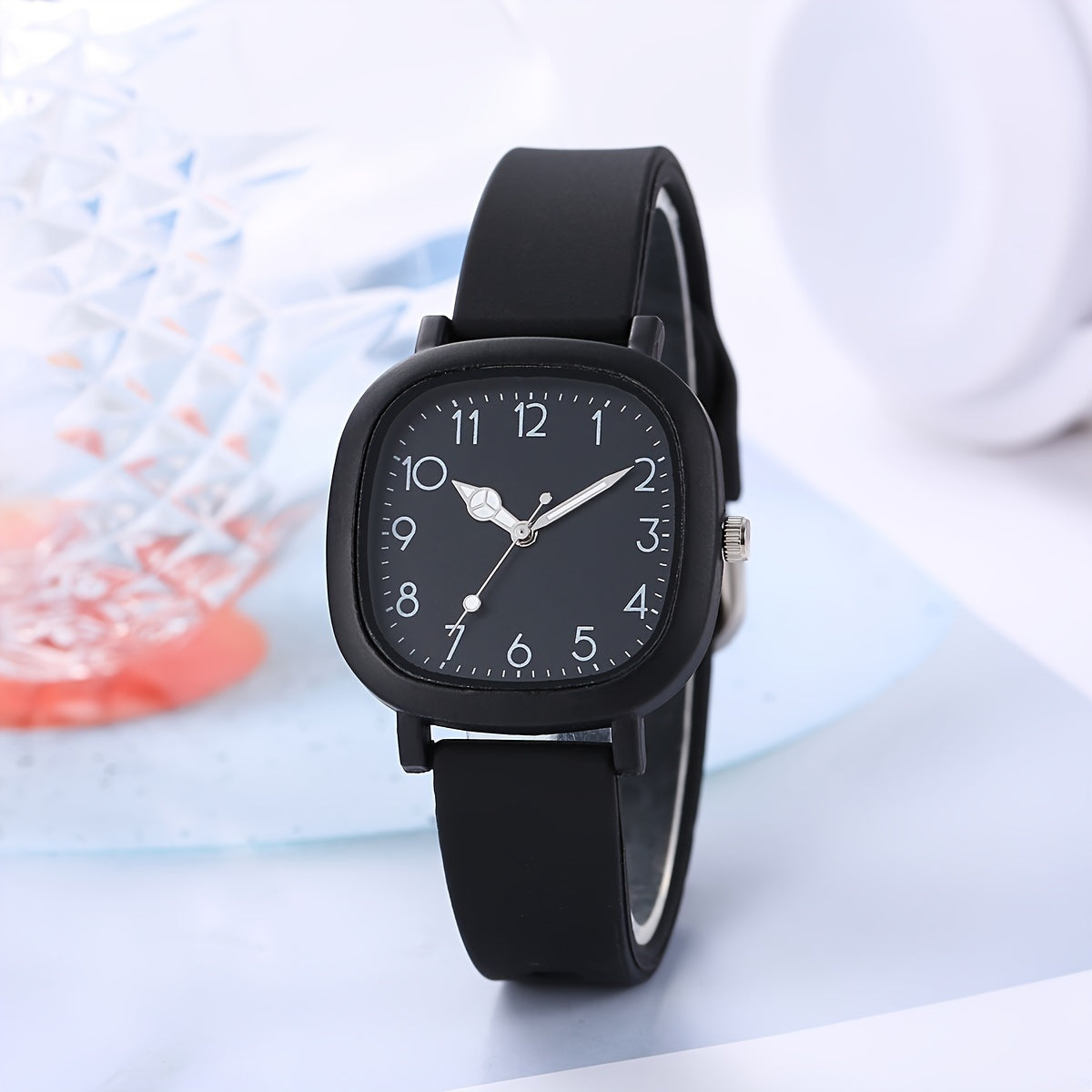 Women's Casual Square Pointer Quartz Watch with Silicone Strap in Candy Colors