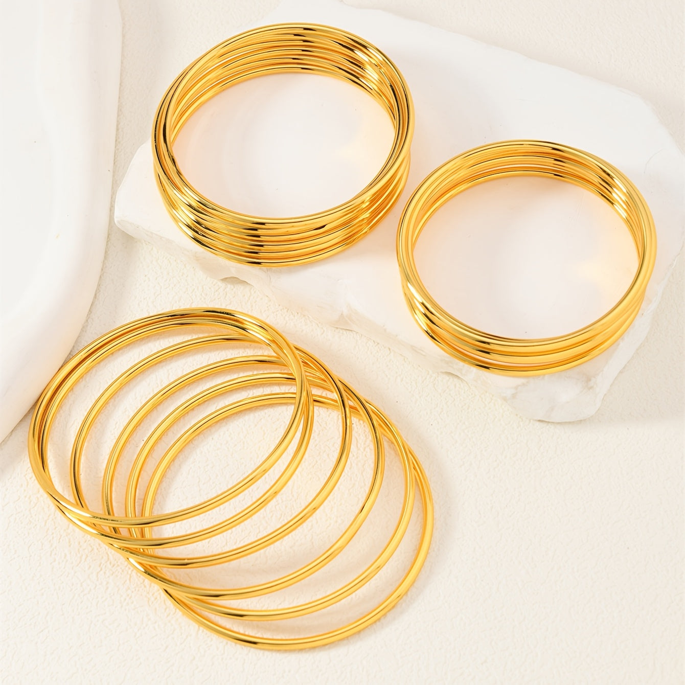 Set of 6 Gold-Plated Copper Bangles for Women Layered Shiny Jewelry for Weddings and Daily Wear