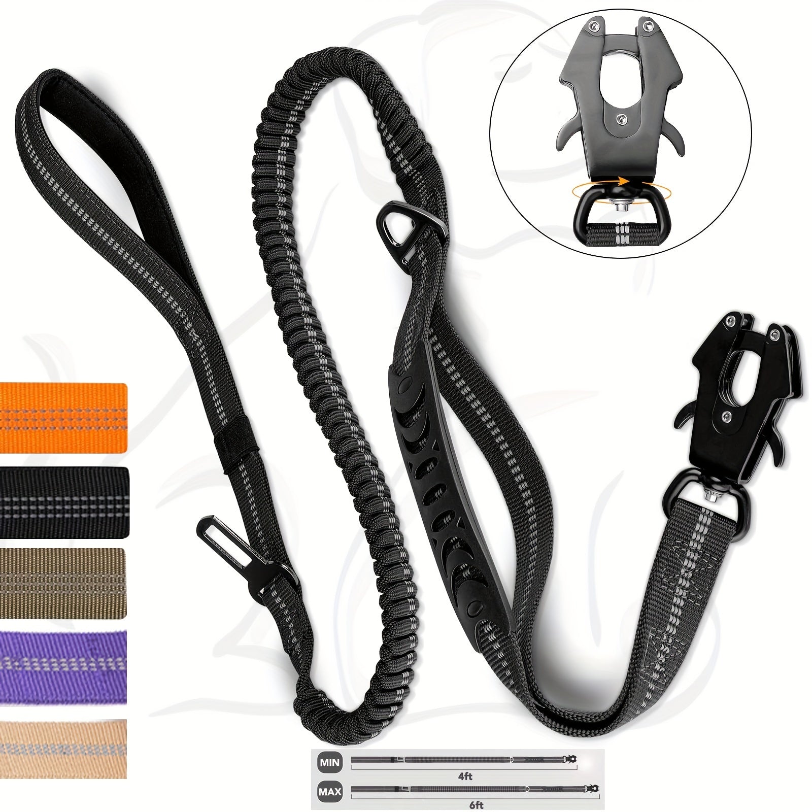 Durable Tactical Dog Leash with Quick Release Carabiner Reflective Nylon for Medium to Large Dogs