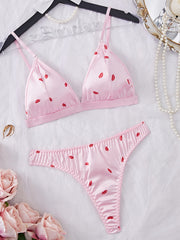Pink Satin Lingerie Set for Women Sexy Bra and Panties Comfortable Stretch Fabric