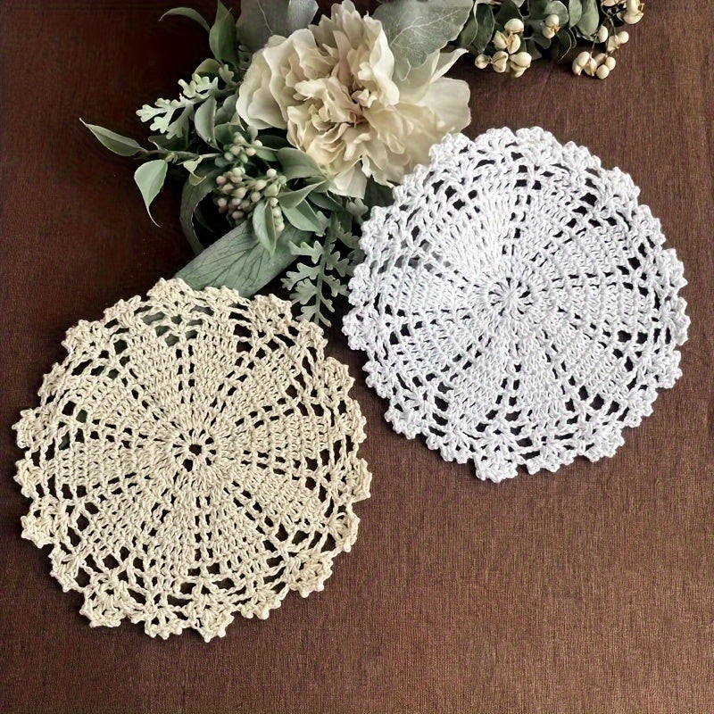 Crochet Lace Doily Round Polyester Placemat Table Mat for Christmas Decor