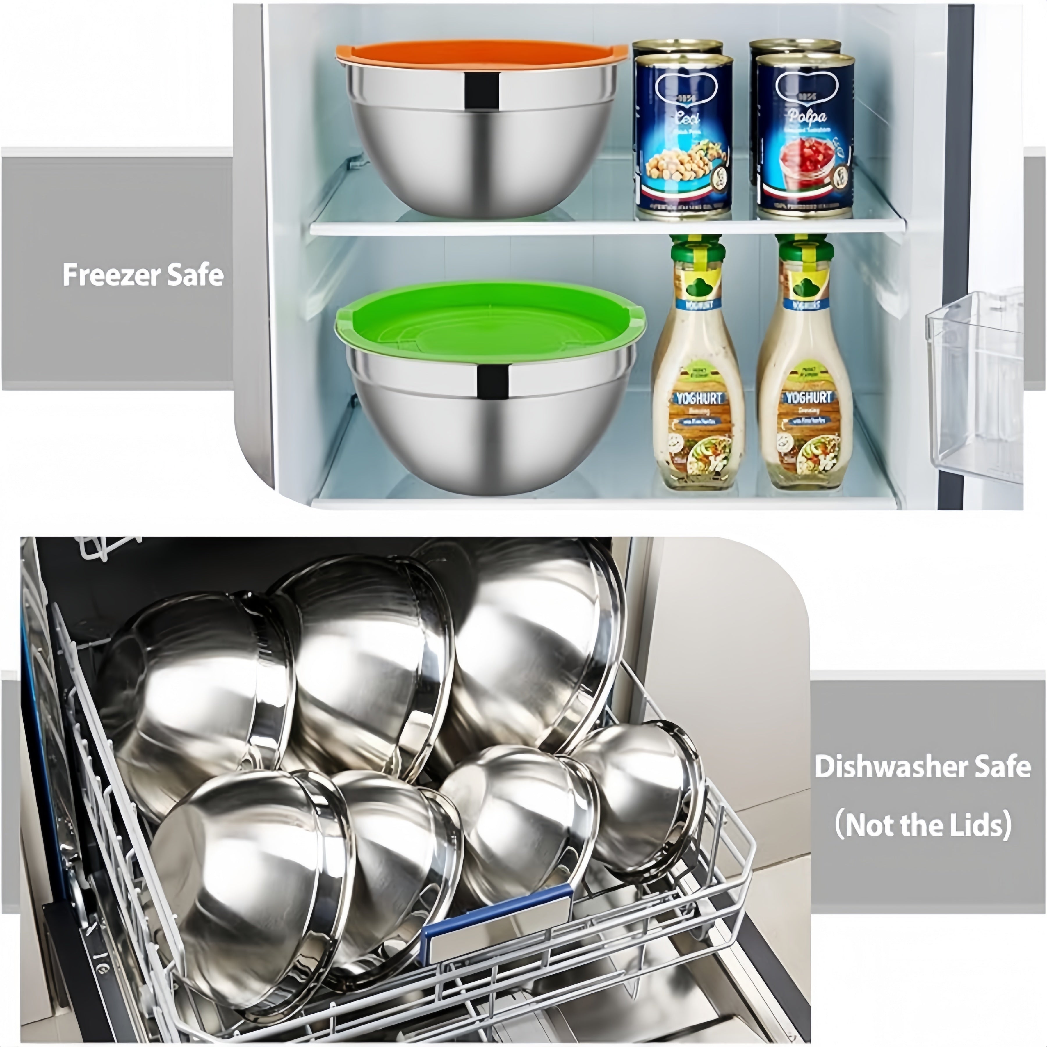 Набор из 14 нержавеющих металлических мисок с крышками, устойчивых к ржавчине, безопасных для посудомоечной машины