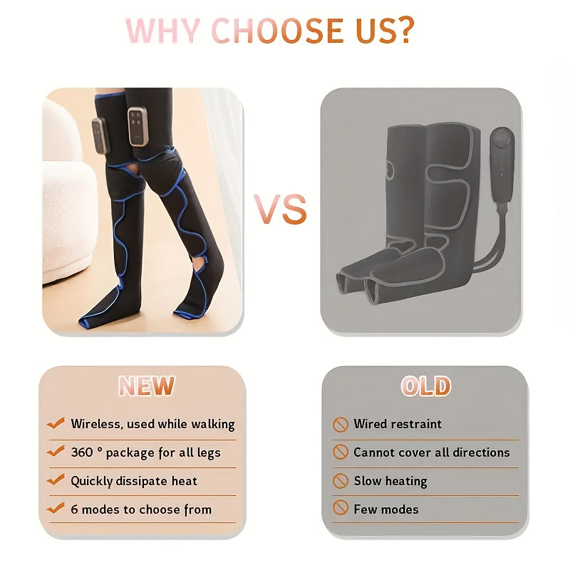 Массажер для ног с функцией нагрева, вибрацией, воздушными подушками, компрессией, беспроводным ЖК-дисплеем и пультом управления