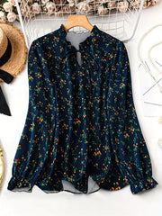 Blusa de talla grande con estampado floral y mangas largas, escote en V, primavera, verano, otoño