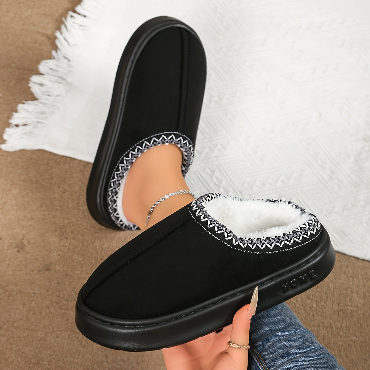 Unisex Indoor Outdoor Plush Lined Slippers Comfortable Warm Non-Slip