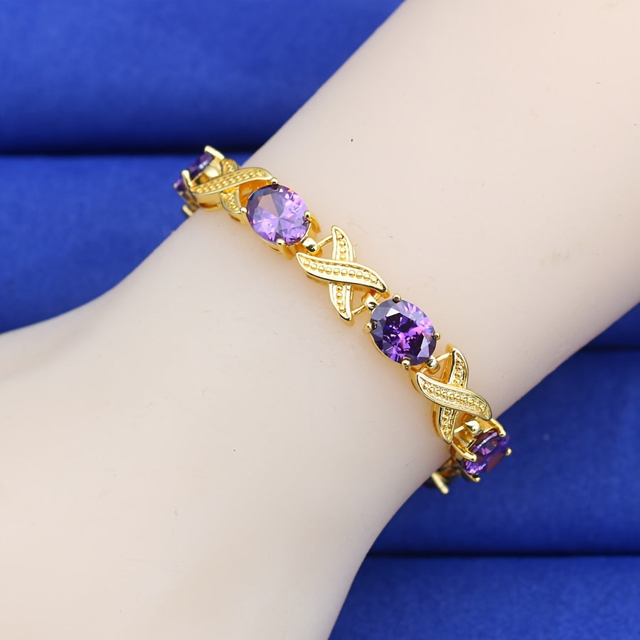 Purple Zirconia Jewelry Set for Women with Necklace Earrings Bracelet and Ring