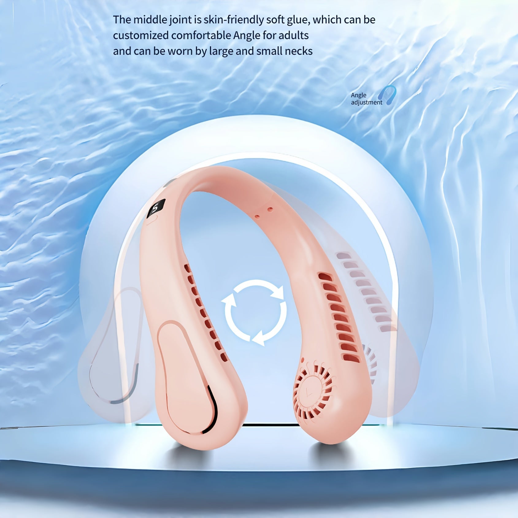 Portable Neck Fan with 5-Speed Strong Wind USB Rechargeable Lithium Battery Adjustable Silicone Strap Outdoor Travel Sports