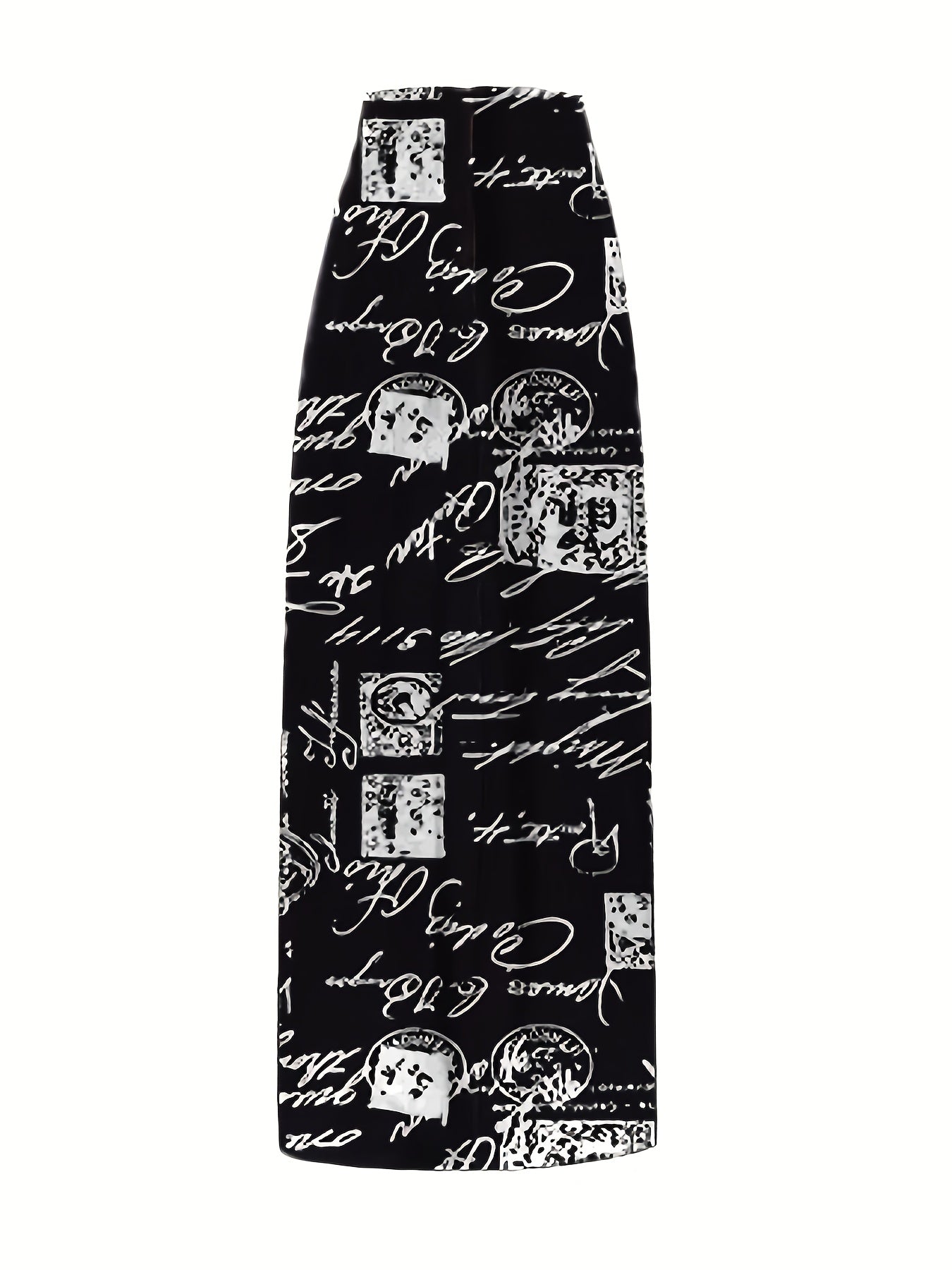 Plus-Size Geometric Print Midi Skirt with Pockets Polyester Flared All-Season