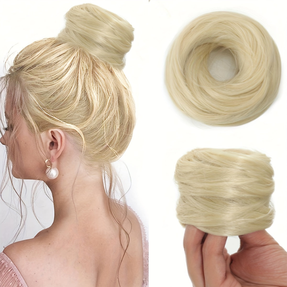 Women Synthetic Hair Bun Extension 3-Inch Elastic Donut for Parties Casual