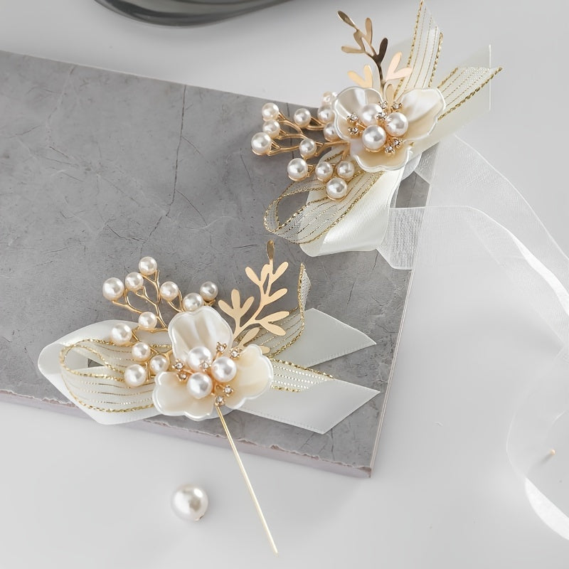 Conjunto de corsage y pulsera de aleación boho con perlas falsas para bodas y celebraciones