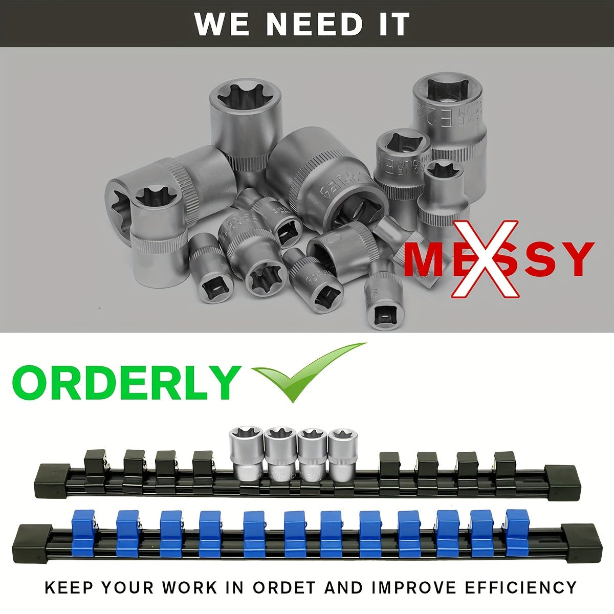 Socket Organizer Rack with 48 1/4" Clips 45 3/8" Clips 36 1/2" Clips