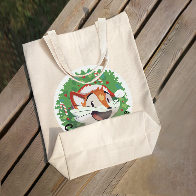 Custom Canvas Tote Bag with Santa Claus and Reindeer Design, Reusable Shoulder Bag for Shopping and Beach