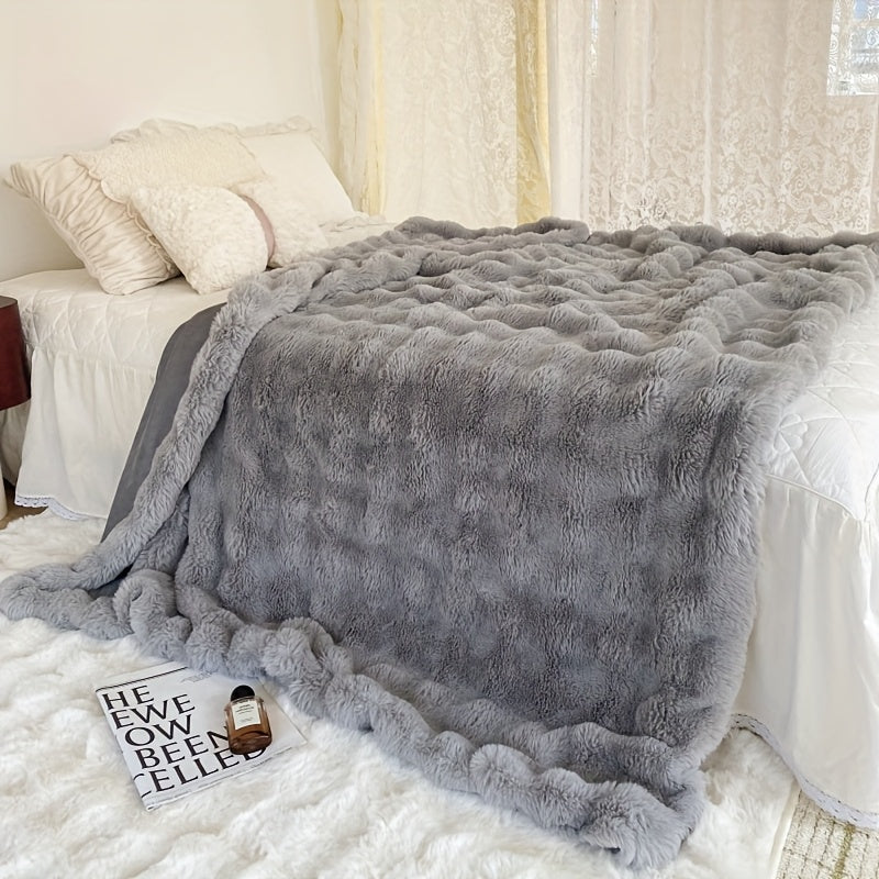 Faux Fur Blanket Thickened Plush Solid Color for Bed Office Air Conditioning