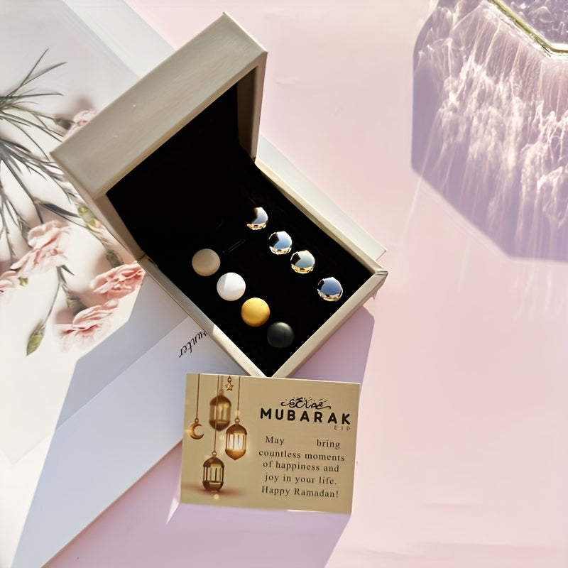 Set of 8 Elegant Alloy Hijab Pins and Brooches with Gift Box and Lantern Design