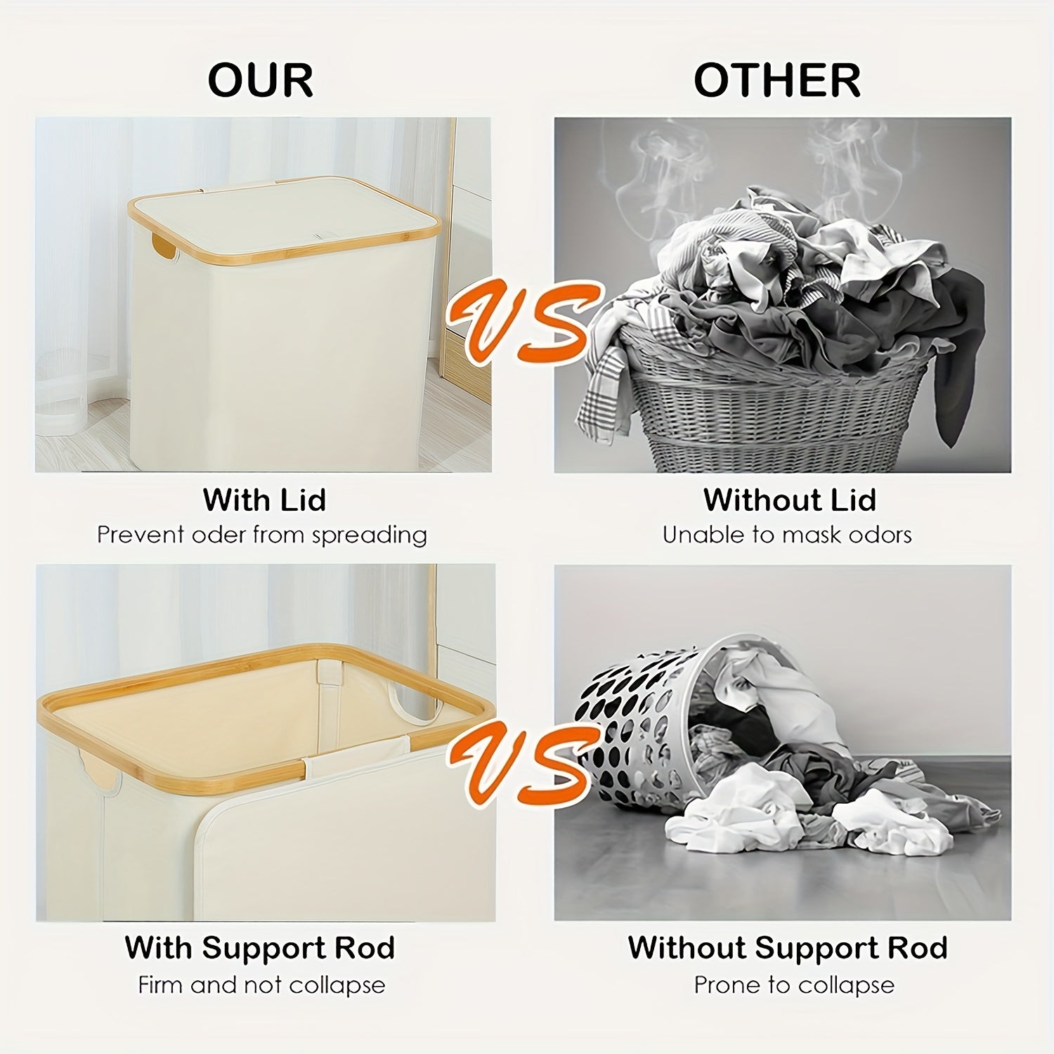 Bamboo Laundry Hamper 60L Foldable Waterproof Collapsible Closet Bathroom Storage