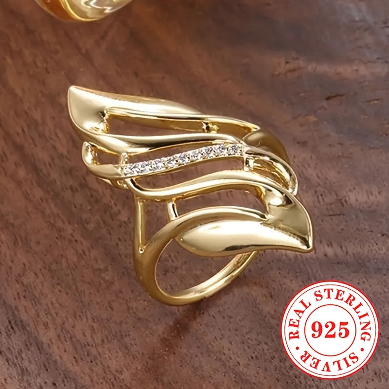 Women's Silver Ring Zircon Wings Casual Jewelry 3.4g S925 Pure Silver